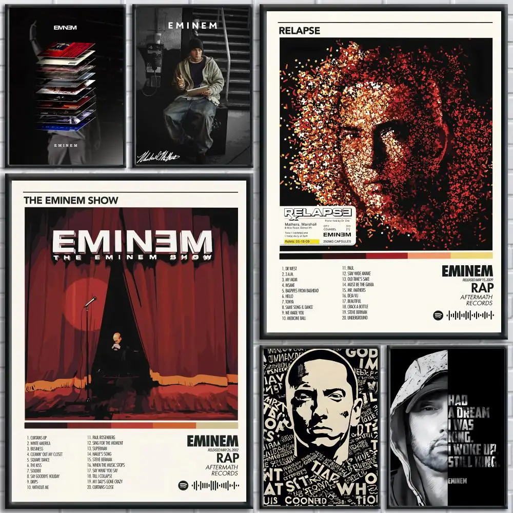 Famous Rap E_Eminem Album Poster Decorative Stickers Wall Art Mural Photo Design for Home Living Room Hallway Decoration