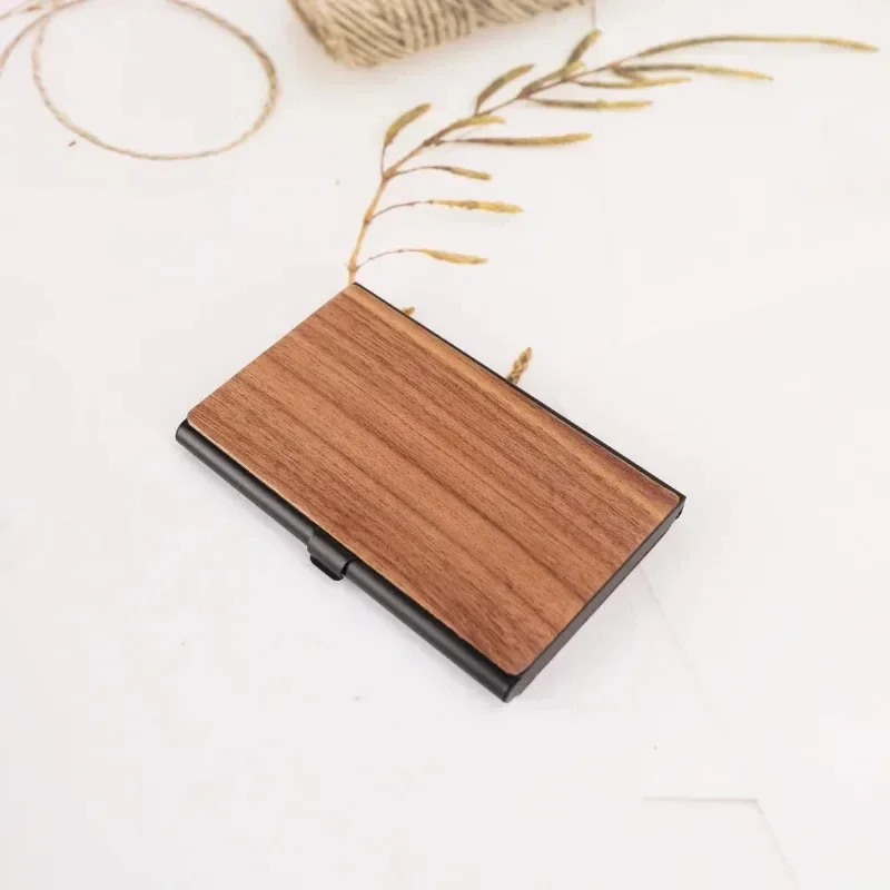 1PCS Wooden Business Card Holder Credit Card Case Wallet Aluminum Purse Name Cards Holder Purse Name Card Holders for Men Women