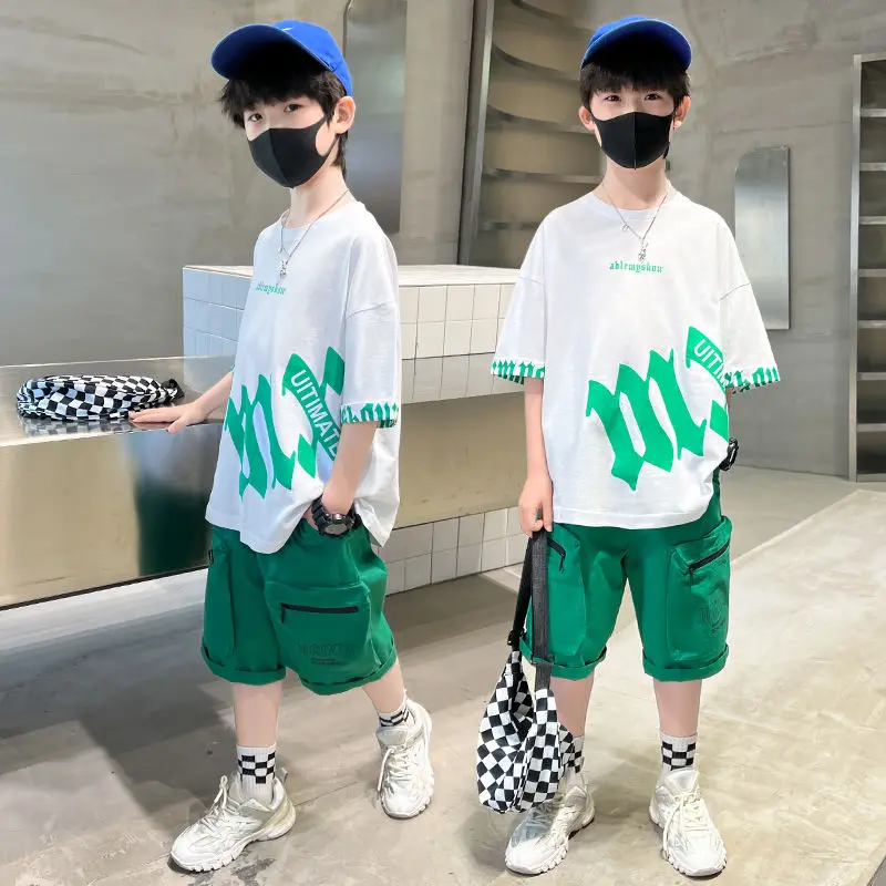 

Printed Short Sleeve Kids Boy Clothes Children Top Boys Outfit Set 2025 New Children's Clothing Bottom Summer Men's Sets Korean