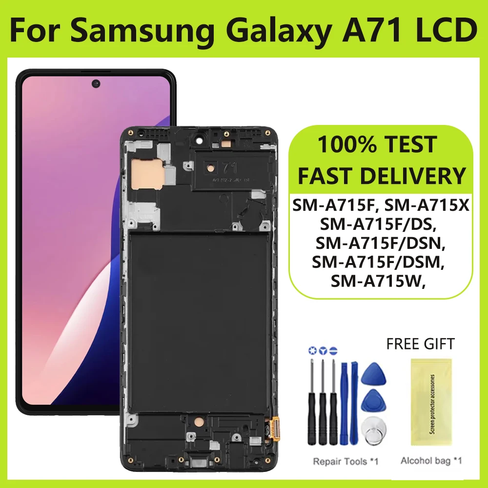 6.7\'\' Super AMOLED for Samsung Galaxy A71 A715 LCD Touch Screen Digitizer Assembly Replacement Parts for SM-A715F/DS A715F A715W