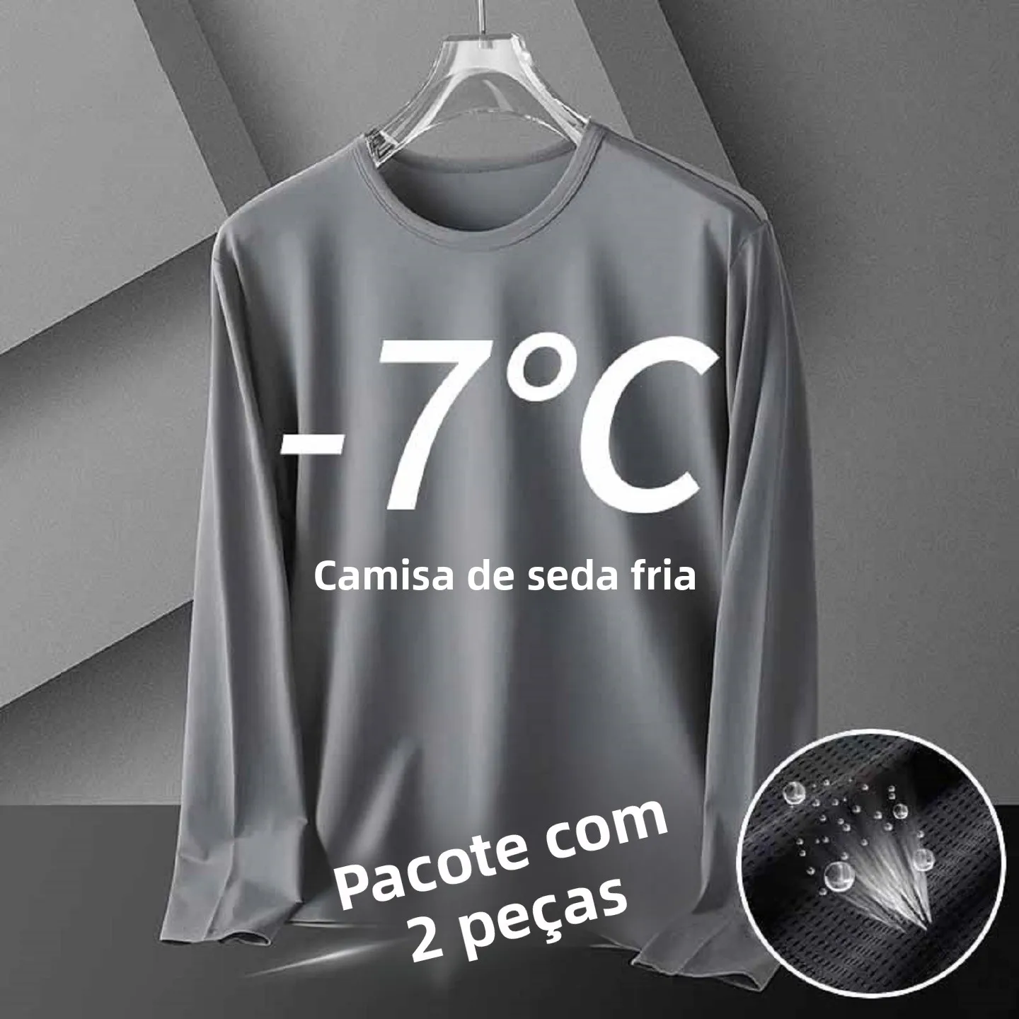 Camiseta Masculina de Manga Longa Fina de Seda Gelada para Verão, Proteção Solar ao Ar Livre, Camisa Base de Malha, Moda Jove...