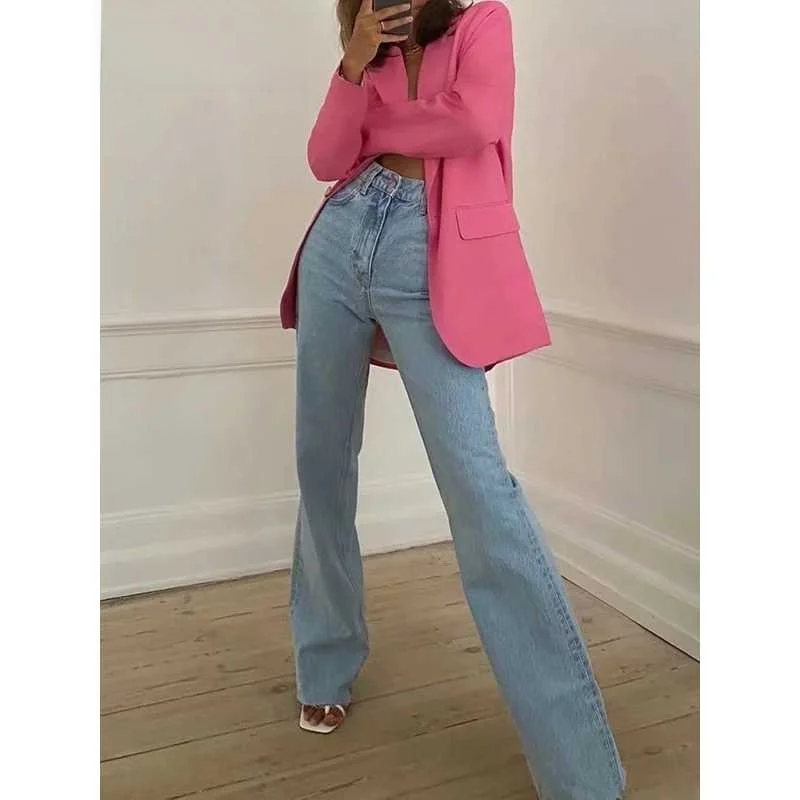 

MiuKoMiYa прямые джинсы с высокой талией женские уличные светло-голубые Cleanfit Sle средней эластичной искусственной ткани для женщин среднего возраста