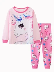 Girls Unicorn Cartoon Long Sleeve Pajamas Two Piece Set