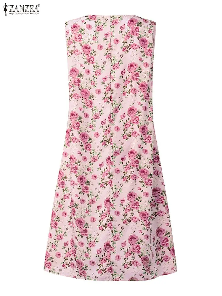 ZANZEA bohème imprimé fleuri robes femmes été Robe d'été mode sans manches à volants genou longueur fête robes Robe Femme