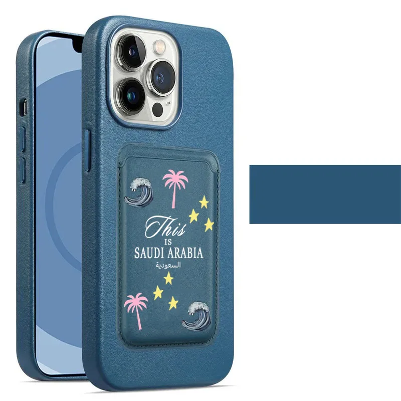 Funda magnética de cuero PU de lujo para Iphone, carcasa Magsafe de Arabia Saudita, Plams, Camels, Stars, 16, 14, 12, 13, 15 Pro Max Plus