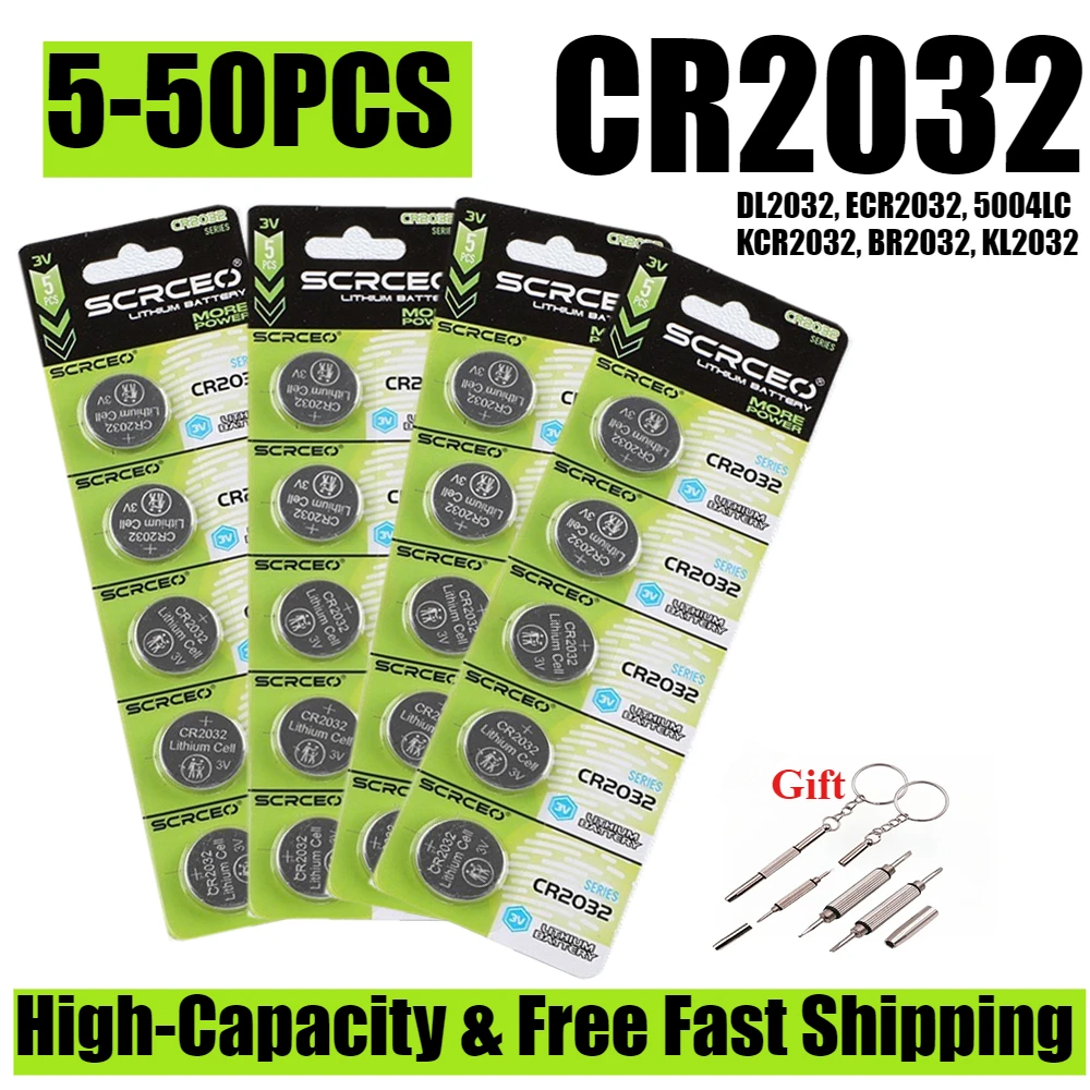 5-50PCS High-Capacity CR2032 Lithium Button CR 2032 Battery Compatible with AirTag Key Calculators Coin Counters Watches Etc