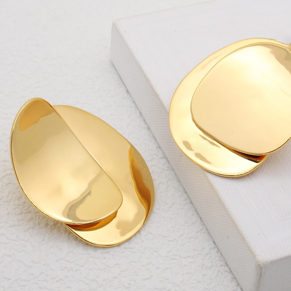 To Reines 2024 High Quality Vintage Gold Double Geometry Glossiness Earring Fashion Jewelry Party Girl Gift Earrings For Women