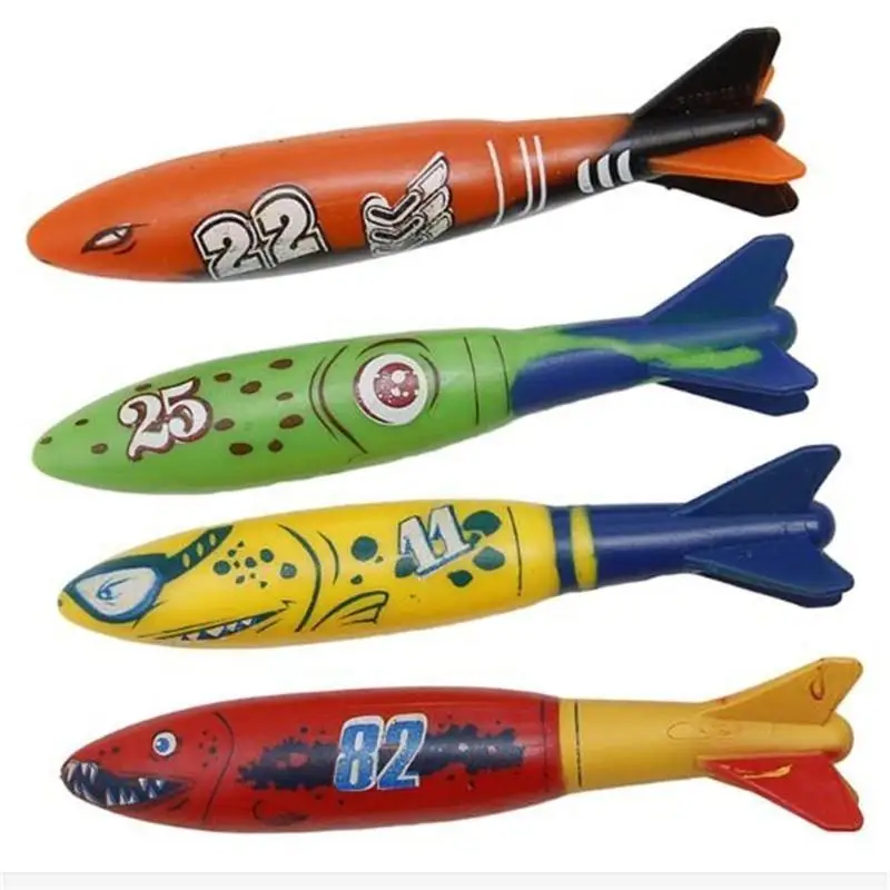 4pcs Torpedo Rocket Throwing Toy Swimming Pool Diving Game Summer Underwater Dive Sticks for Children
