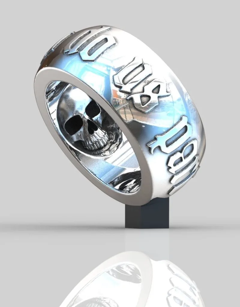 New Creative Till Death Skull Ring, Punk European Thai Silver Black Domineering Men Finger Jewelry