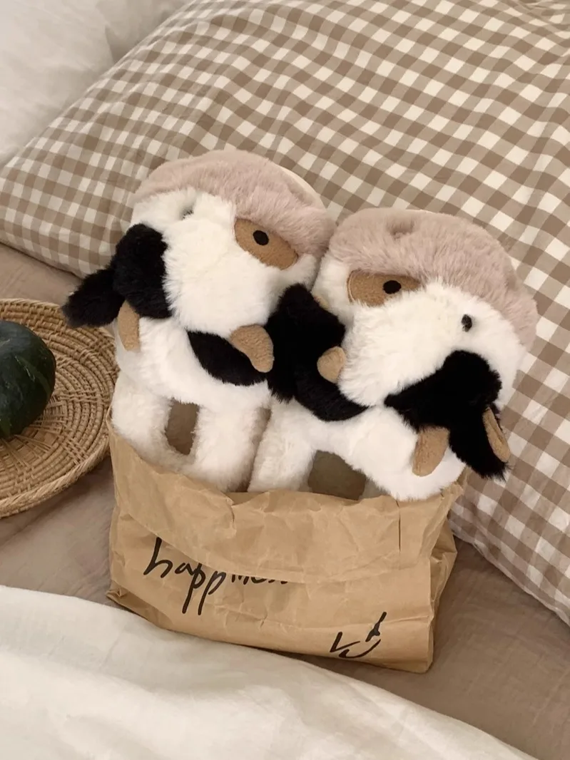 Family Slippers For Boys‘ Girls’ Baby Plush Home Slippers Shoes For Men And Women Cute Winter Milk Cows Parent-child Slippers