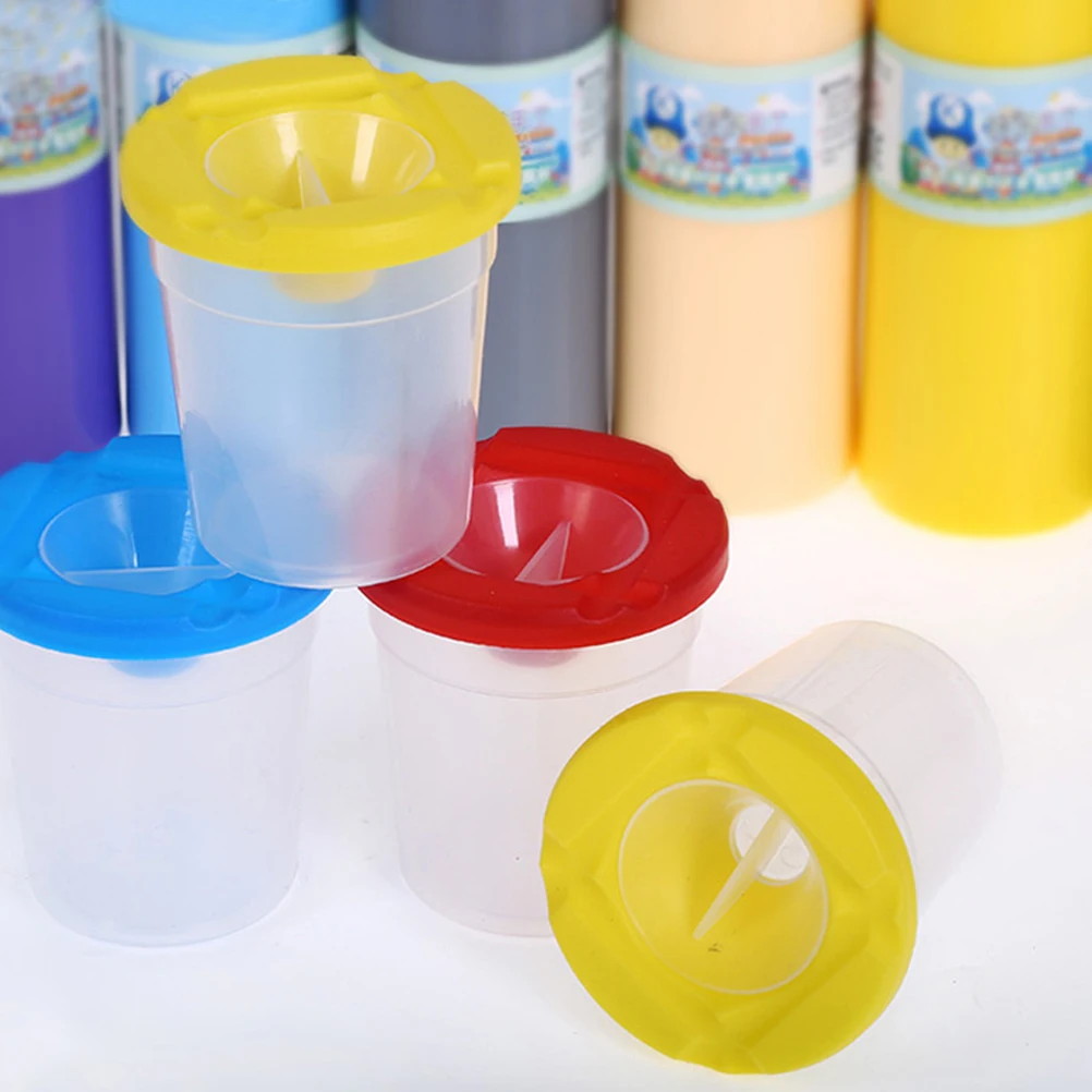 

5Pcs Wash Pen Water Cup Paint Supplies Brush Washer Kids Container Clear Cups Lids Arts Crafts Drawing Cups Lightweight Portable