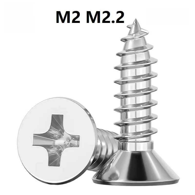 M2-M2.6 304 Stainless Steel Flat Head Self Tapping Screws / Phillips Countersunk Machine Bolts 3-20mm A2-70