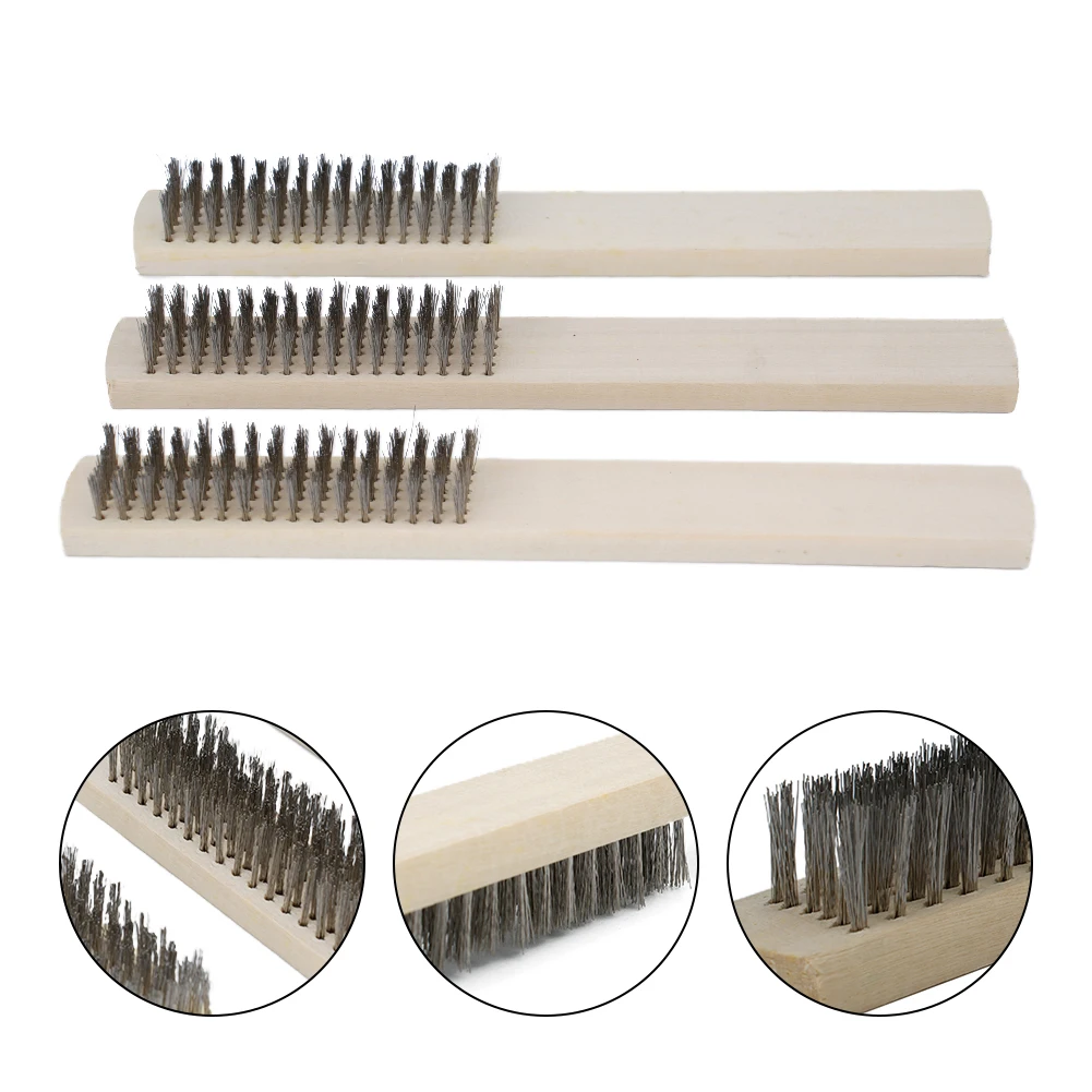 

Полезная практичная проволочная щетка для чистки, 205 мм/8,07 дюйма, из нержавеющей стали, дерево/серебро, 3 шт./компл., сменные насадки
