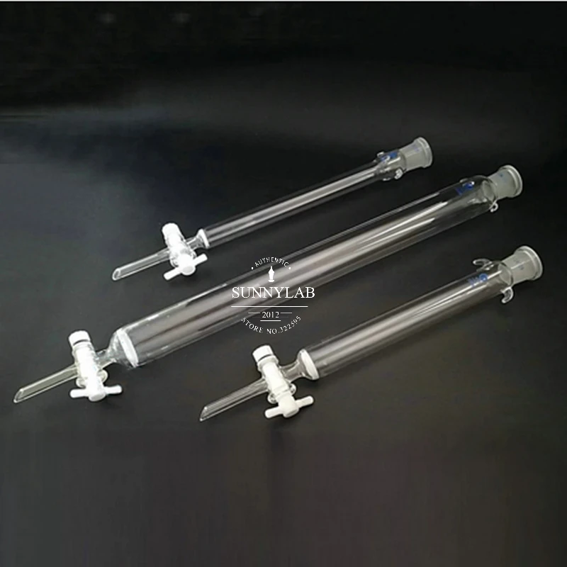 1Pcs Caliber 24# Glass Chromatography Column With Tetrafluoro Piston,Sand Core Glass Chromatography Column With Standard Mouth