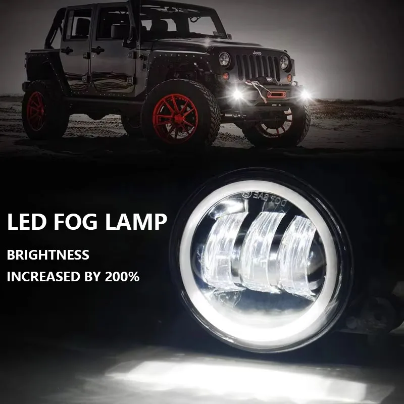 60W 4 Inch LED Fog Lights Car Driving Lights With White Halo Ring DRL Amber Turn Signal Lamp for Jeep Wrangler JK TJ Dodge