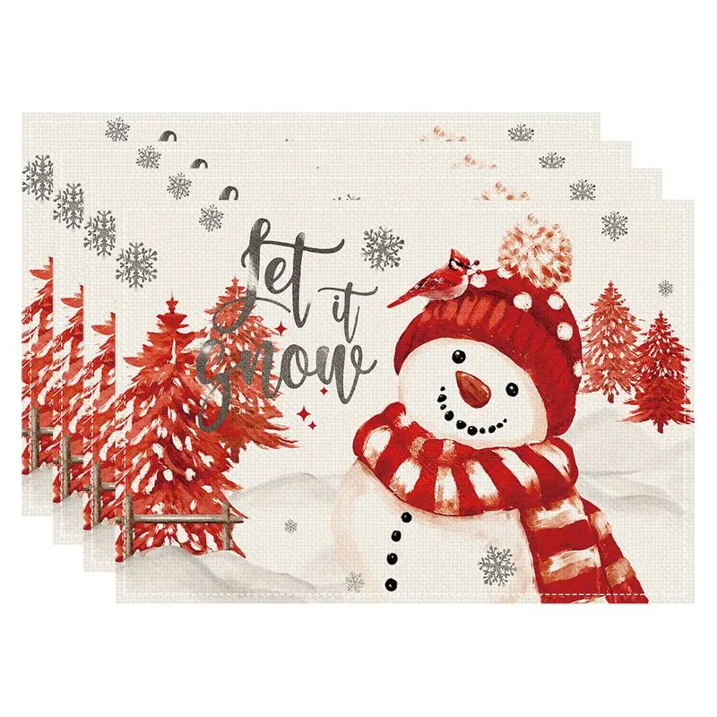 VIKAMA Snowman Christmas Meal Mat Let It Snow, Waterproof Insulated Table Mat for Holiday Party Decor