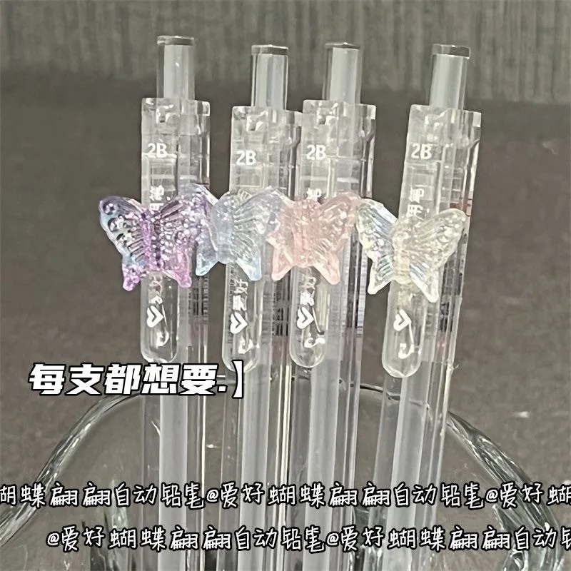 Kawaii Crystal Butterfly Mechanical Pencil 0.5/0.7mm 2B Refill Cute Automatic Pencil School Office Supplies Kids Gift Stationery