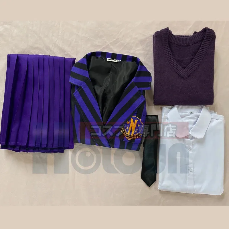 DY2025HOLOUN Enid Sinclai Bianca School Cosplay Costume Blue Uniform Dress Sweater Embroidery Suit Christmas GiftDY