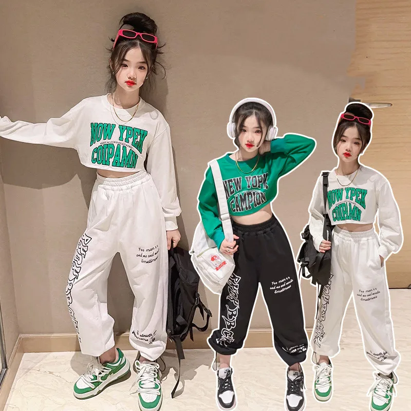 

Spring Autumn Kids Girls Clothes Letter Sweatshirt Outfits Cross-Tied Backless Short T-Shirts Tops Casual Pants Sports Suit Sets