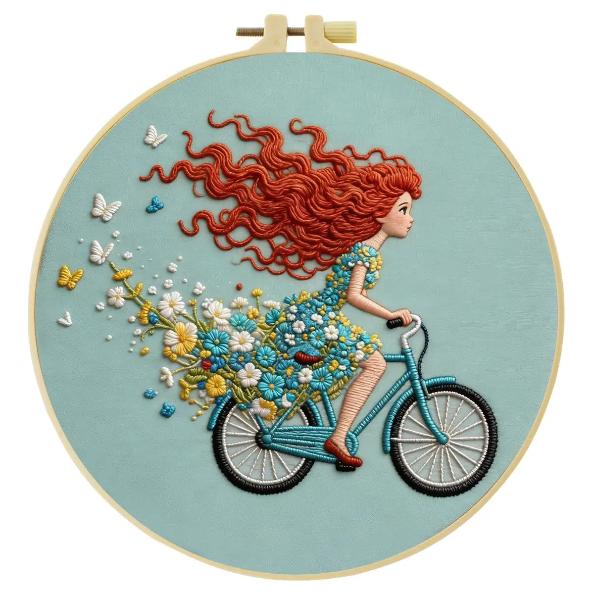 1 Stück 20X20CM/15X15CM 7,87/6,3 Zoll Fahrrad-Mädchen Stickerei-Starter-Kit DIY-Kit DIY-Stickerei-Set Handarbeiten Heimdekoration – Detail 2