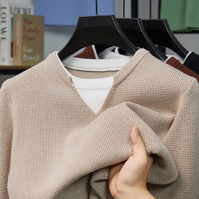 

Высококачественный мужской искусственный свитер из двух предметов, осень-зима, новая простая маленькая базовая рубашка с v-образным вырезом и длинными рукавами, повседневная мужская одежда для поездок на работу