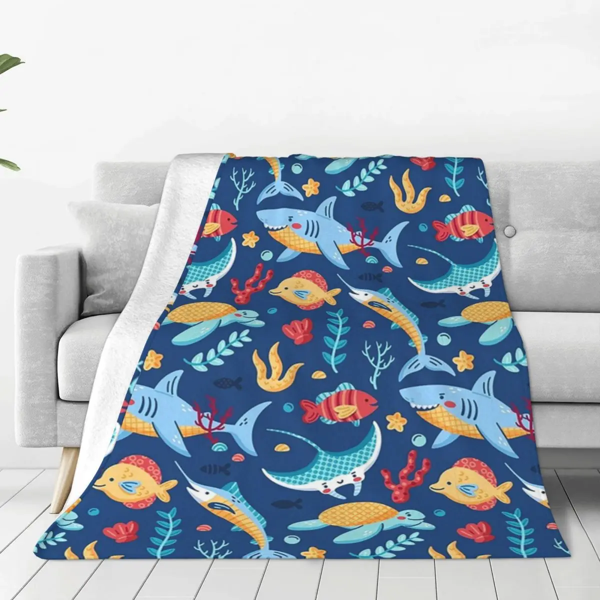 Cute Shark Day Blankets Flannel Multi-function Sofa Throw Blankets For Couch Bedding Travel Throws Bedspread Quilt