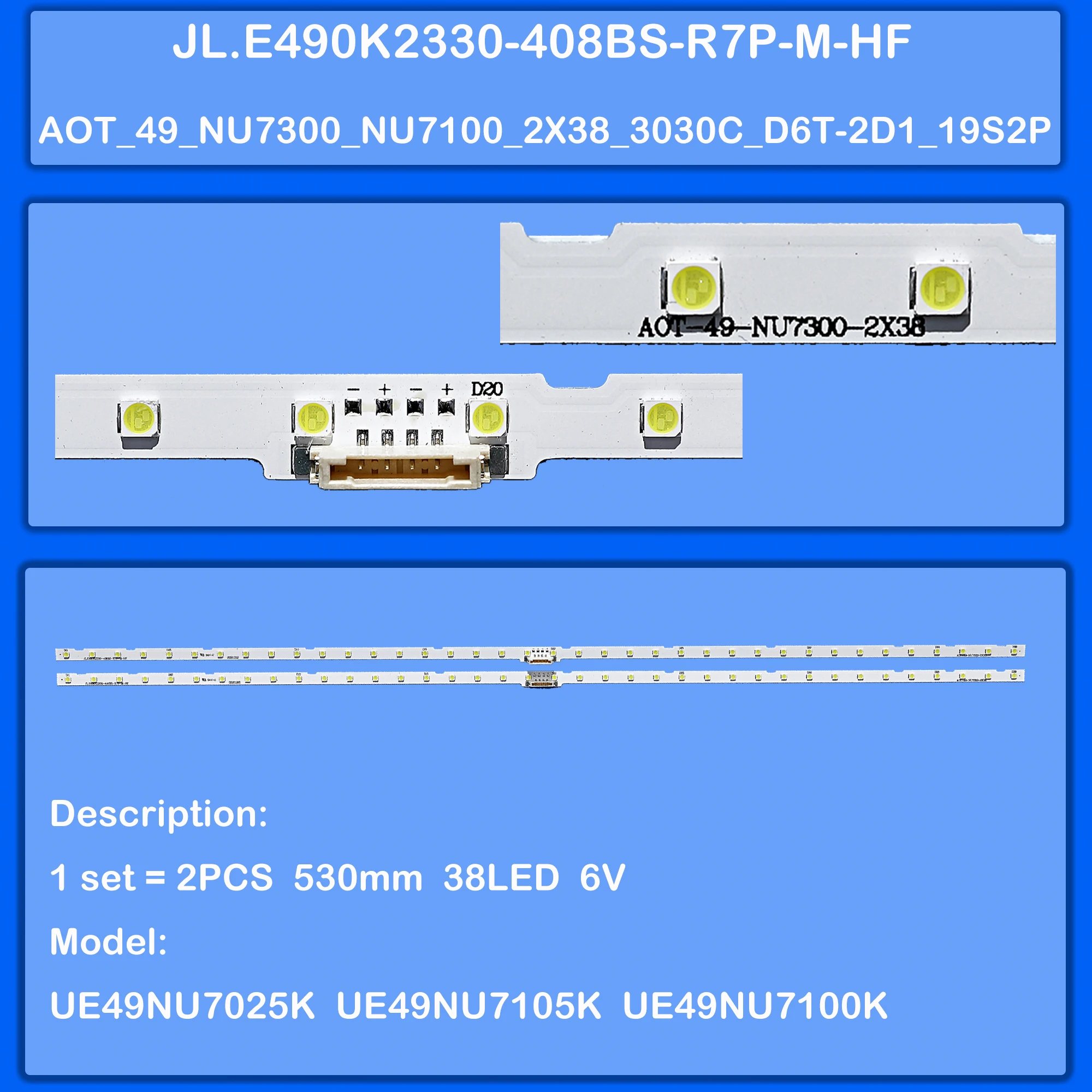 LED Backlight Strip for UE49RU7445U UE49RU7449U UE49RU7452U UE49RU7455U UE49RU7459U UE49RU7470S UE49RU7470U UE49RU7472U