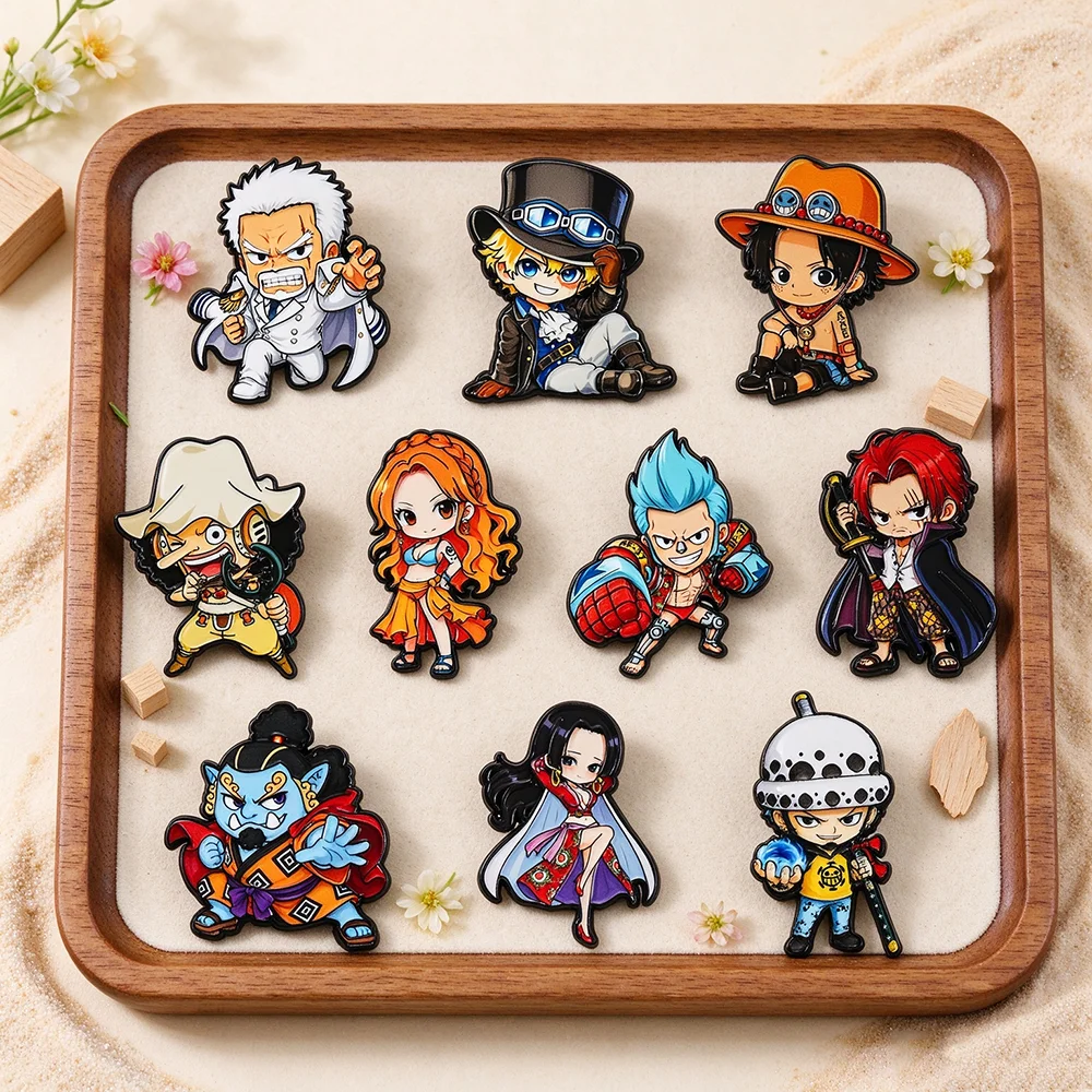 10Pcs Anime Pirate Adventure Q Version Cute Chibi Character Hard Enamel Pins Cartoon Metal Lapel Brooch Badge Decorative Pin Set