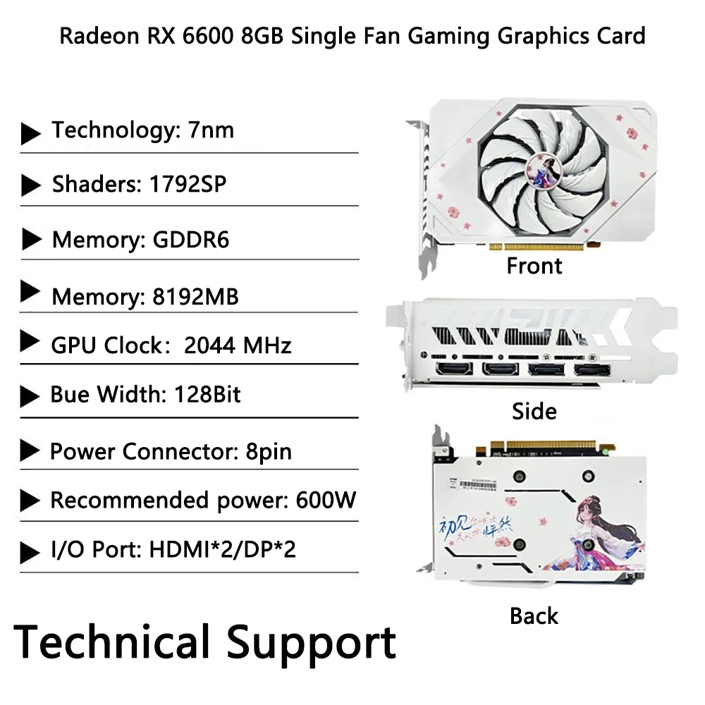 بطاقة رسومات ألعاب جديدة من lotorasia Radeon RX6600 بسعة 8 جيجابايت GDDR6 PCI Express x16 3.0