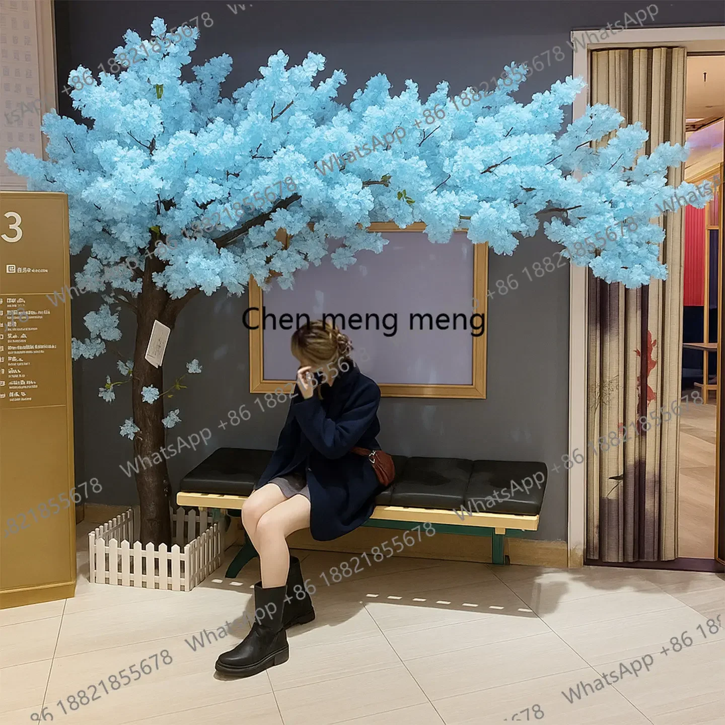 

CC182 Simulation blue cherry tree fake tree shopping mall hotel window large indoor and outdoor decoration