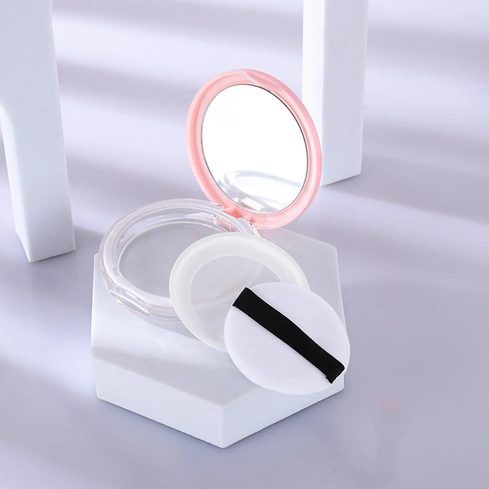Mini Size Refillable Loose Powder Box Compact Makeup Case with Mirror Puff Mesh Sifter for Travel DIY