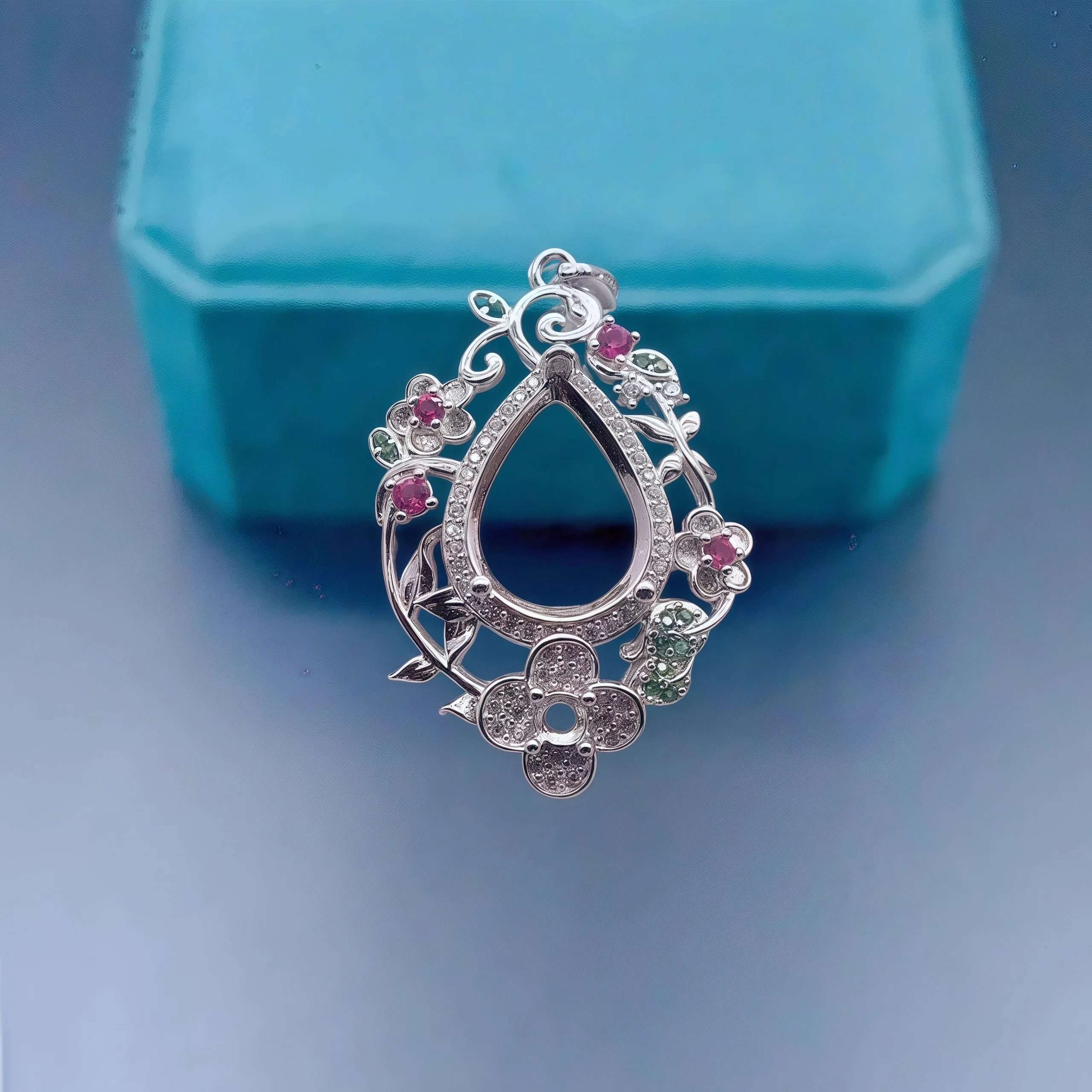 

DIY Pendant Empty Holder S925 Sterling Silver Setting 10*14mm Water Drop Stone Fine Retro Flowers Wedding Jewelry for Woman