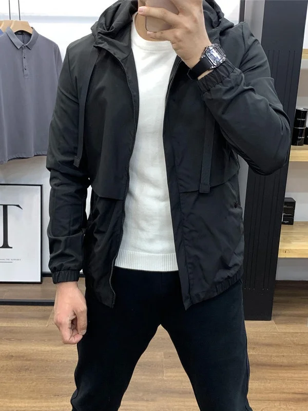 

Spring Autumn New Pure Color Casual Workwear Jaet for Men Trendy Korean Sle Hooded Versatile Slim Fit Youth Jaet