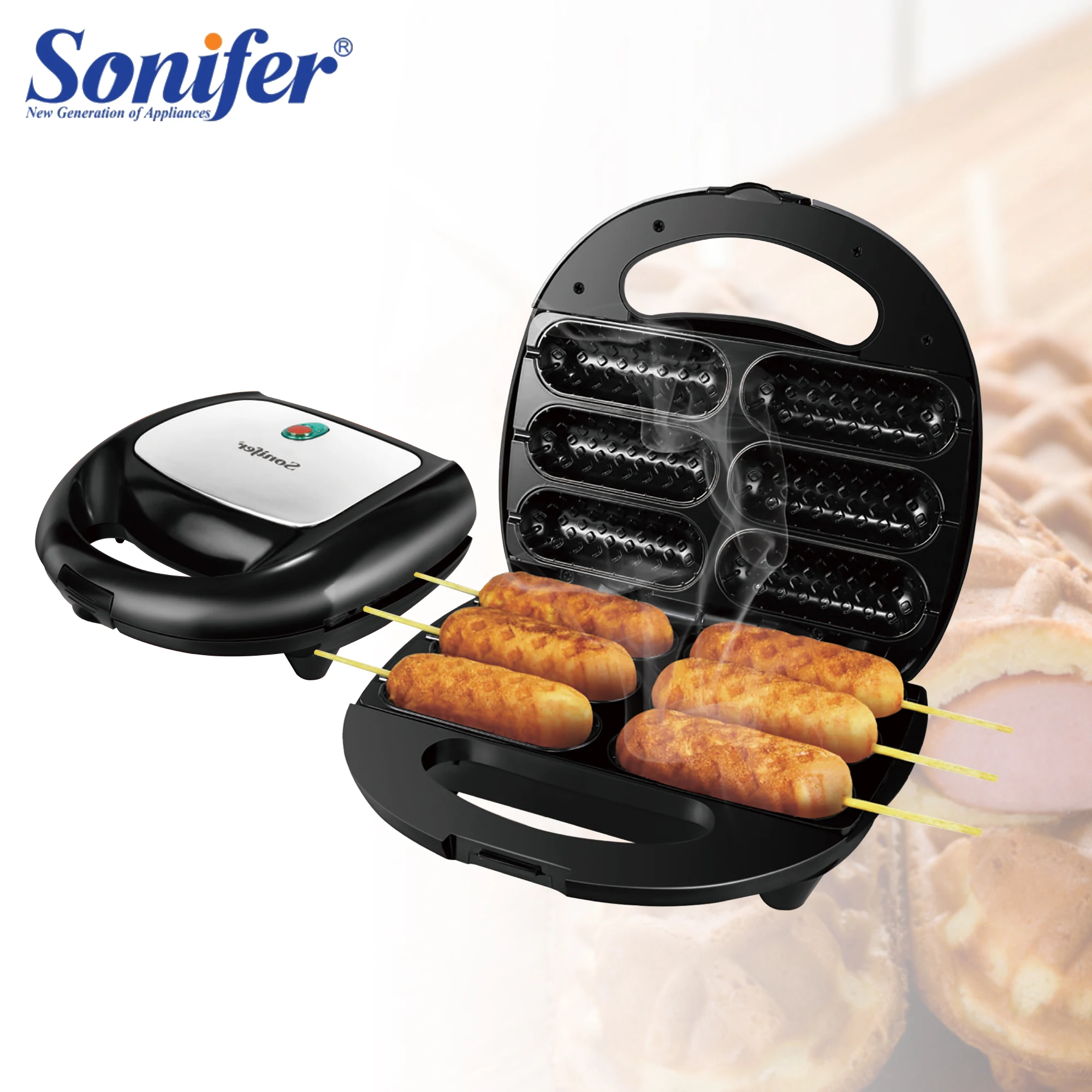 800W Electric Hotdog Machine Maker Iron Stainless Steel Hot Dog Plate Non-stick Breakfast Cake Maker Machine 220V Sonifer