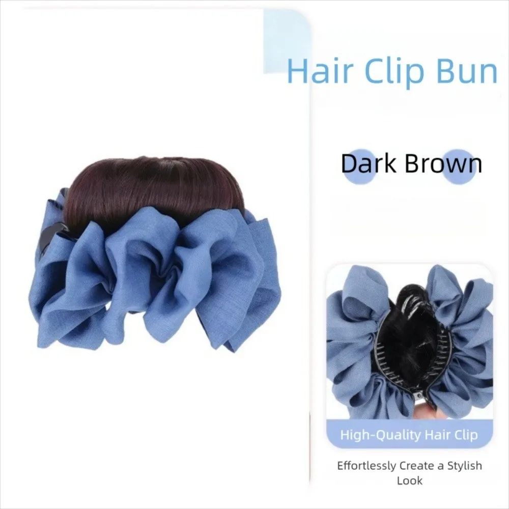 

Fashion Claw Clip Blue Black Bow Chignon Hair Pieces Scrunchy Synthetic Hair Bun Fluffy Hair Extensions Ball Head Wig Daily Use