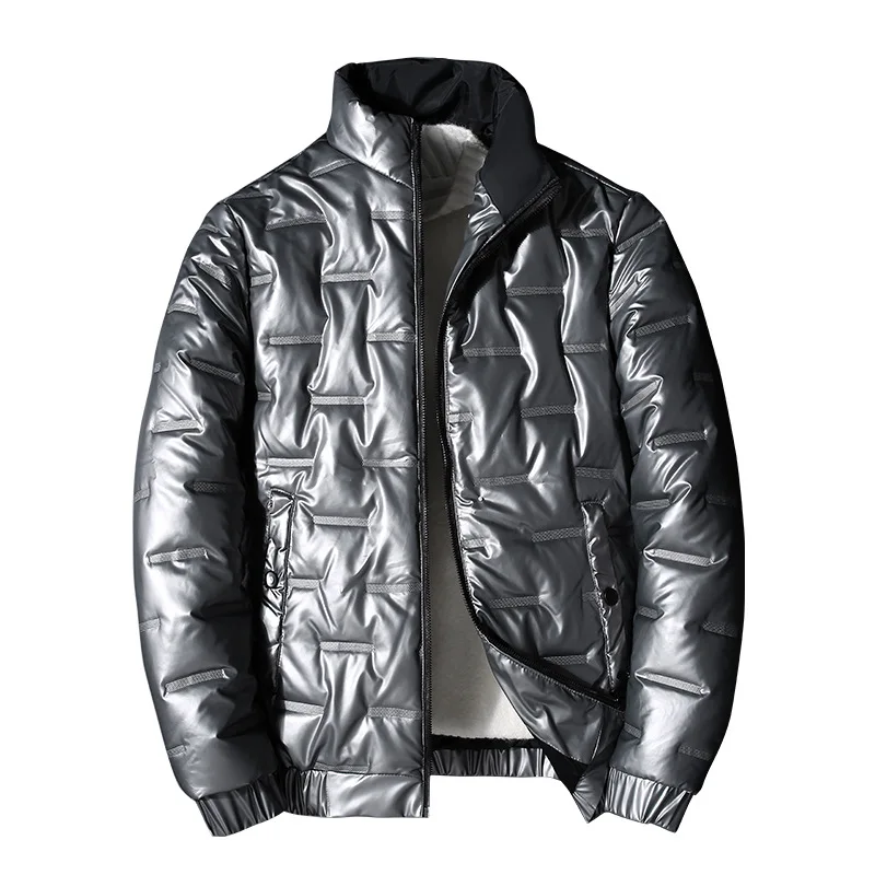 Mens Shiny Black Metallic Winter Jacket 2023 Winter New Fashion Geometric Pattern Parka Jackets Hip Hop Snow Coat Outwear 5XL