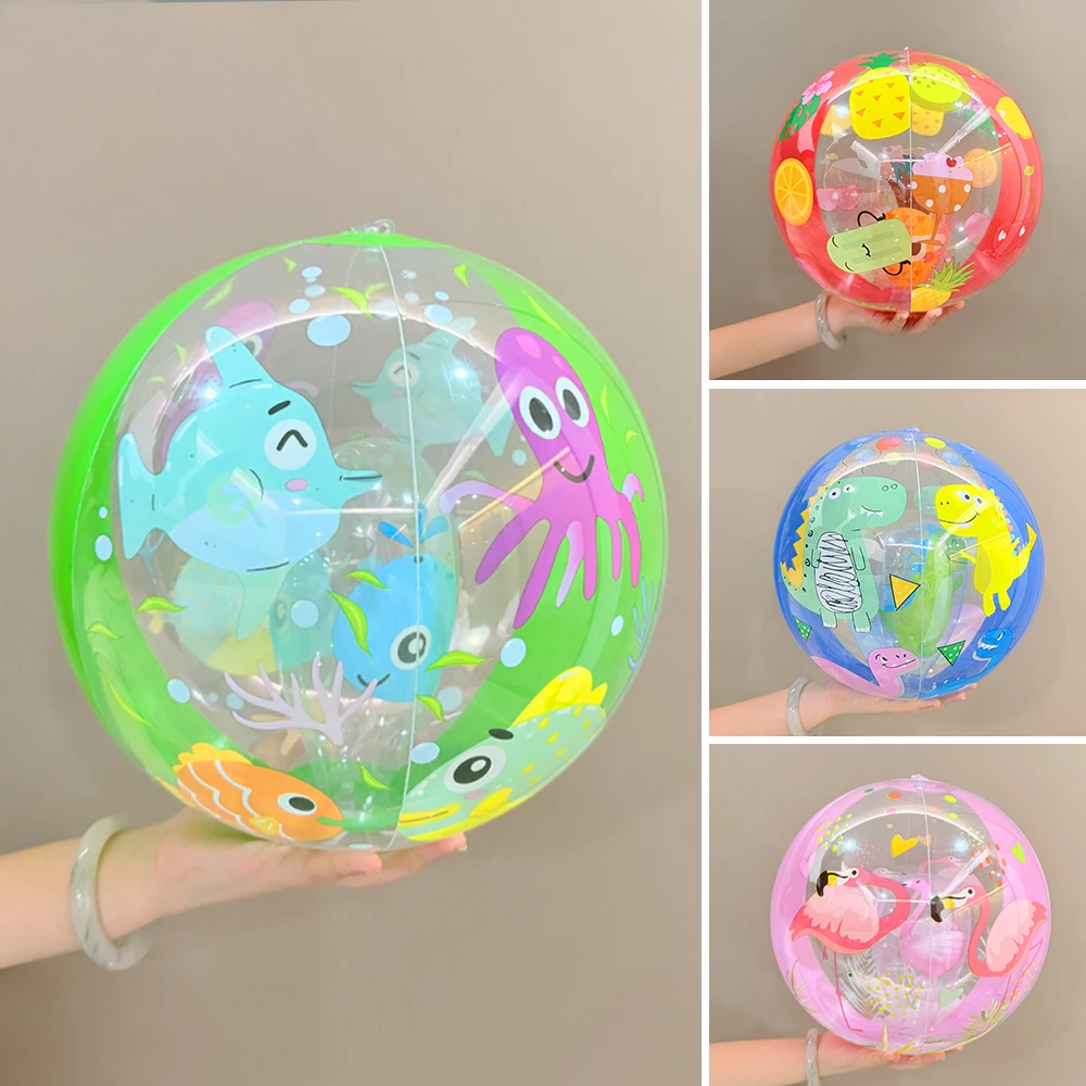 Pallone da spiaggia gonfiabile con palla trasparente a strisce colorate, adatto per giochi di feste in piscina sulla spiaggia