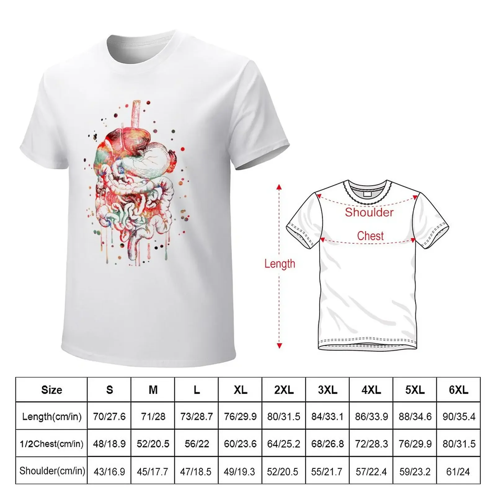 Digestive system, anatomy art, Human Organs Gastrointestinal Tract T-Shirt hippie clothes summer top blanks mens plain t shirts