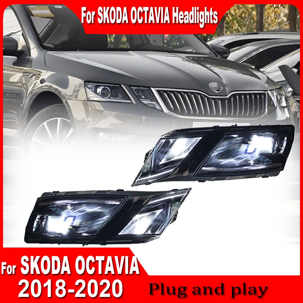 Car Headlights for Skoda Octavia 2018-2020 LED Day Running Head Lamp DRL Running Turn Signal Led Projector Lens Auto Accessories