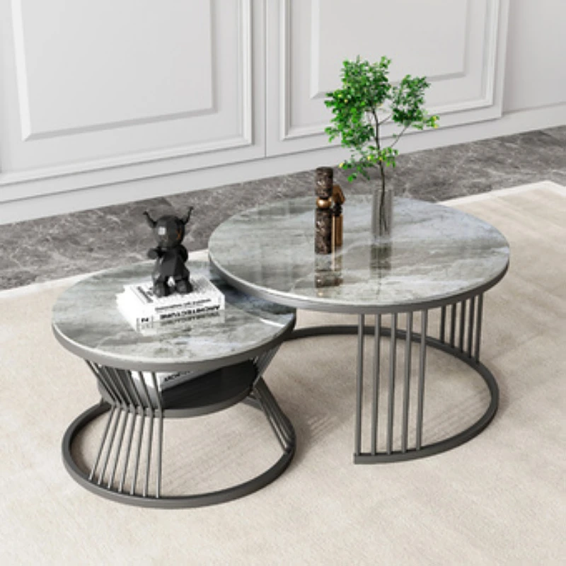 

Light luxury rock slab round coffee table side table combination modern simple small apartment living room household size round