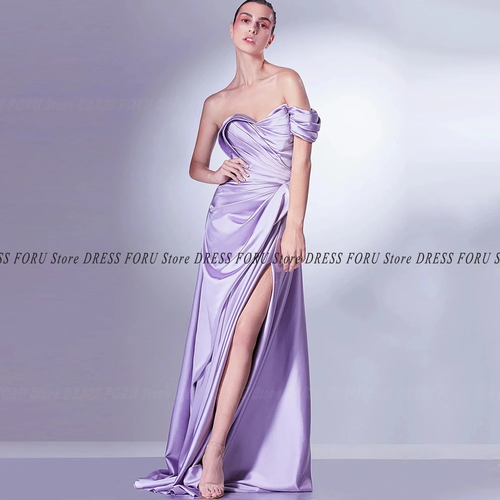 Sexy Satin Prom Dress Sweetheart Off Shoulder Pleat Simple Celebrity Party Gown Sweep Train Zipper Beach Gala Vestido De Fiesta