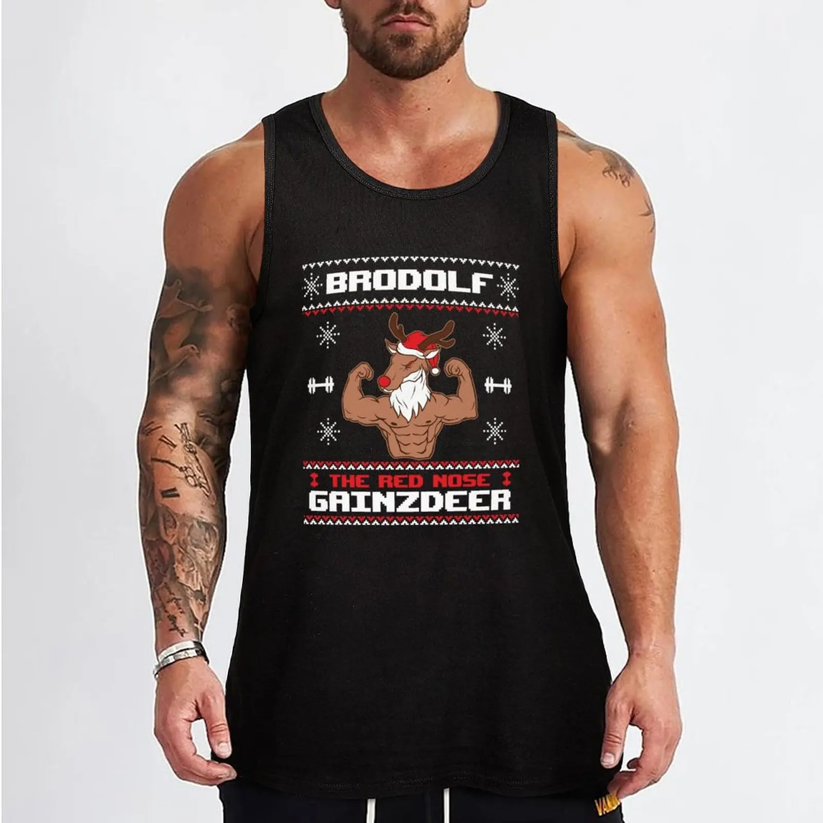 Brodolf The Red Nose Gainzdeer Gym Ugly Christmas Tank Top gym men Men's sleeveless gym shirts