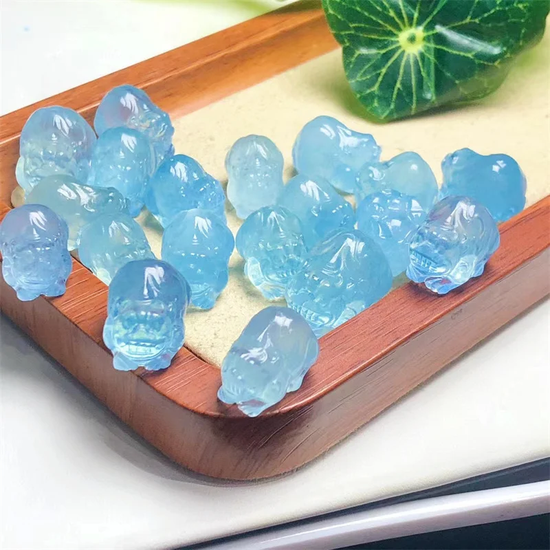 3PCS Natural Aquamarine Pixiu Carving Crystal Healing Stone Craft Figurine Home Room Decor DIY Jewelry Gift 16-20mm