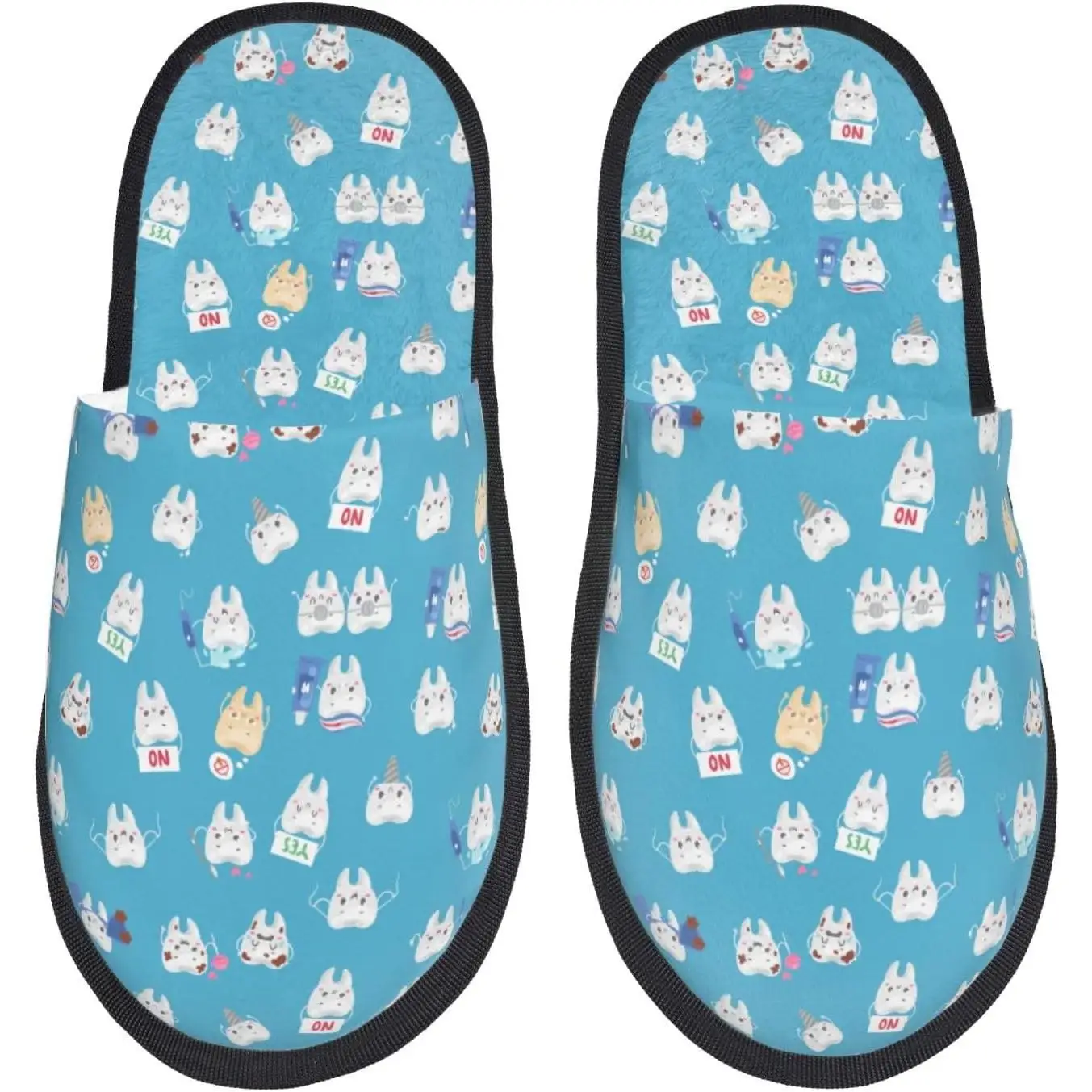 

Cute Healthy Teeth Print Women'S Fuzzy Slip On Indoor Outdoor Winter House Slippers Guest Slippers for Bedroom Women Print