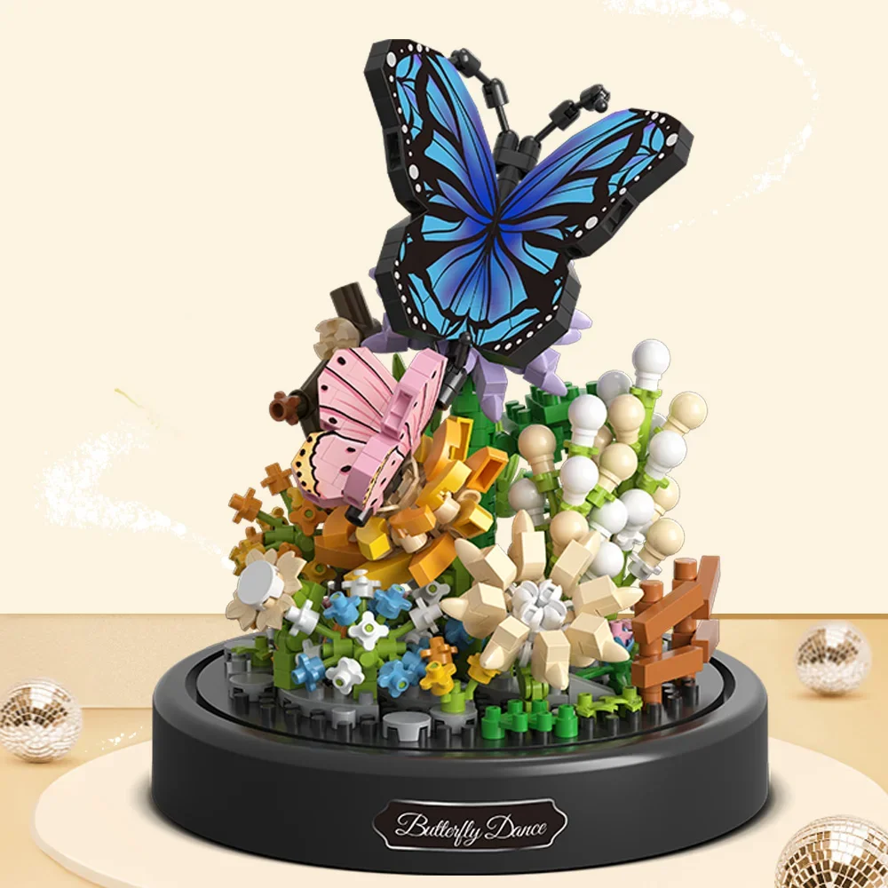 Butterfly & Flower Bouquet Building Set with Dust Cover,530 Pieces Creative Insect Flower Building Block Gift for Boy Girl