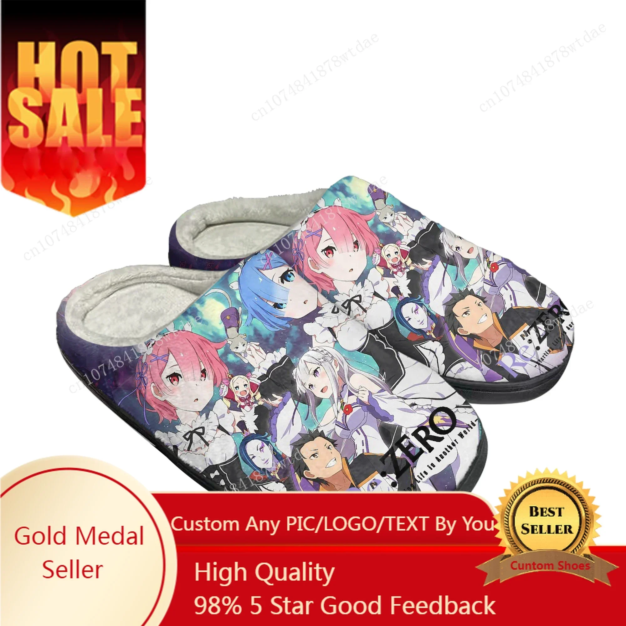 

Re:Zero Home Cotton Slippers Mens Womens Emilia Plush Bedroom Casual Keep Warm Shoes Anime Cartoon Custom Thermal Indoor Slipper