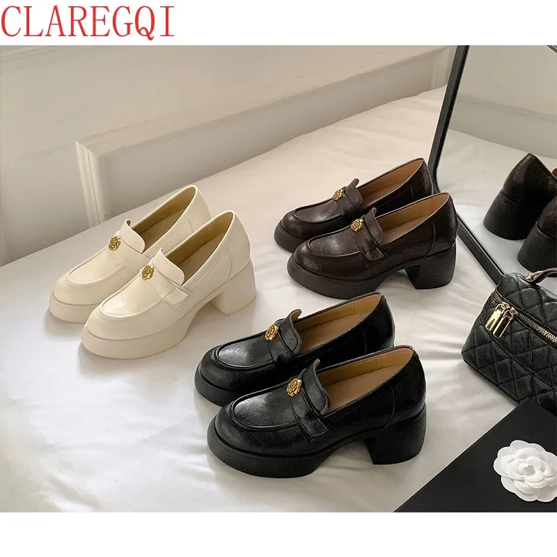 Fall Shoes For Women 2026 Cowhide Increases In Height Within 10cm Ieather Shoes For Women British Style Leafers Retro Versatile