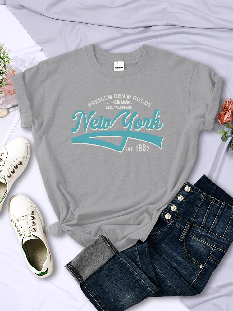 Premium Denim Goods New York Est.1982 Print Womens Clothing Personality Street T Shirts Hip Hop Casual Trend Woman Short Sleeve