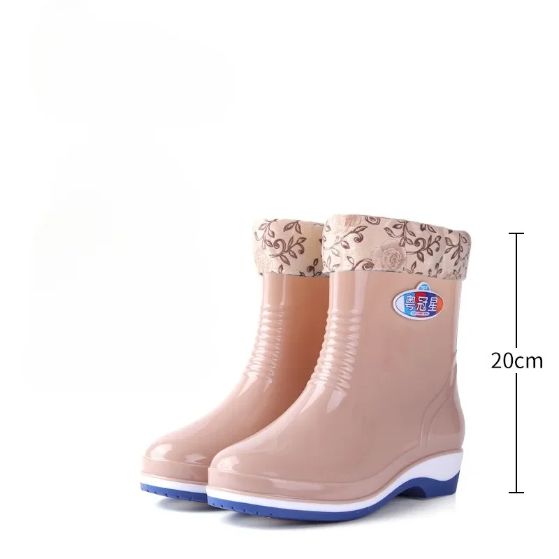 2024 New Round Head Pvc Kitchen Tube Adult Rain Shoes for Women Non-slip Waterproof Thick Soled Long Rain Boots for Women