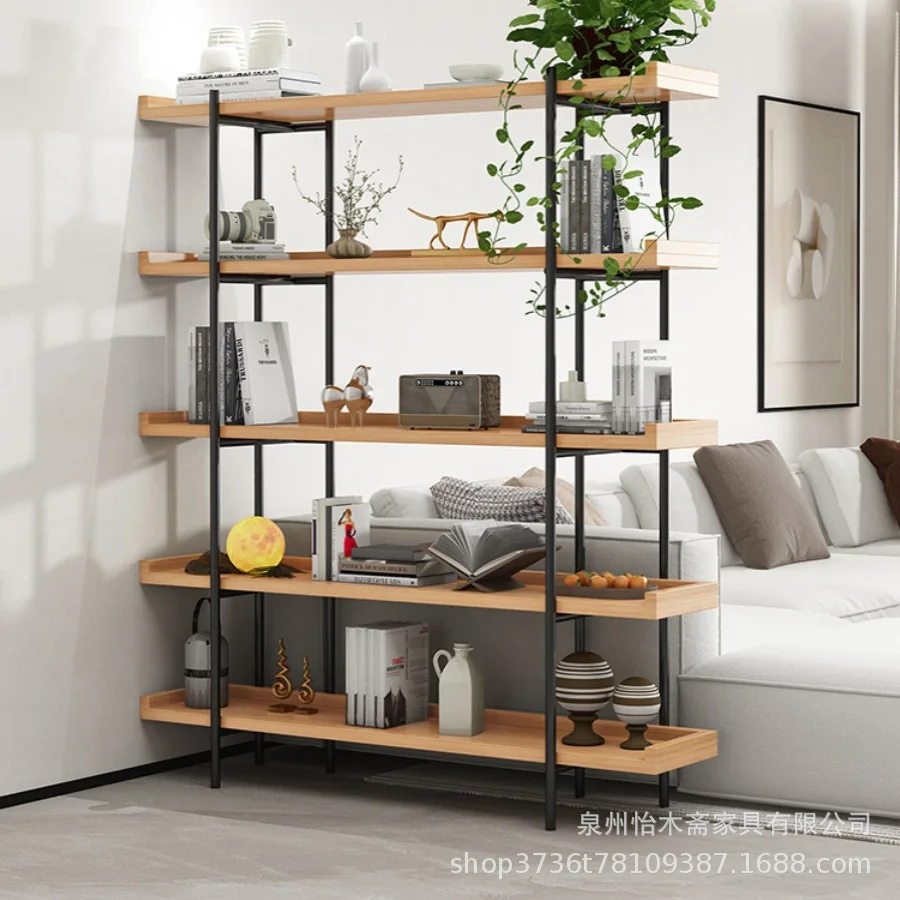 American creative wrought iron solid wood bookshelf clothing store display rack office home shelf floor tea room bogu rack